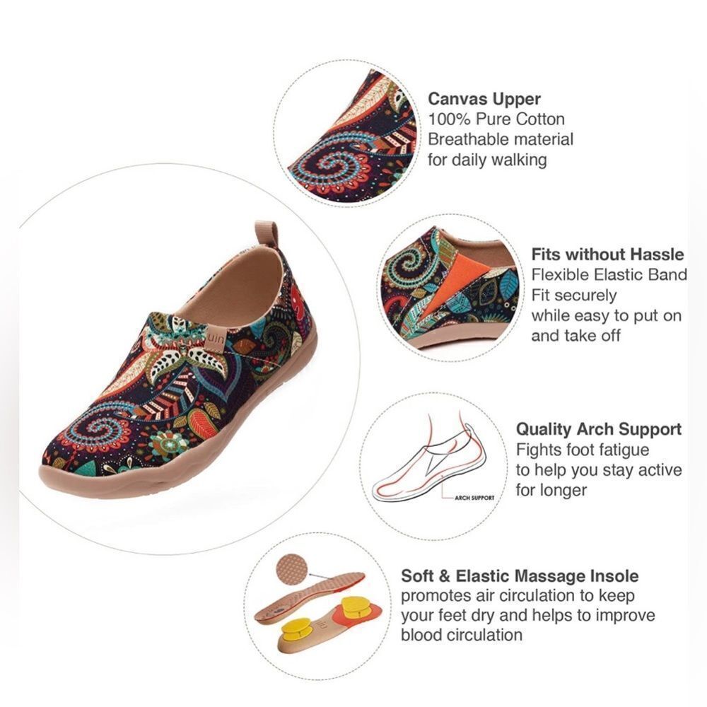 UIN Women Floral Art Sneaker Painted Canvas Slip-On Travel Shoes(Wonder Mandala) - Picture 6 of 10